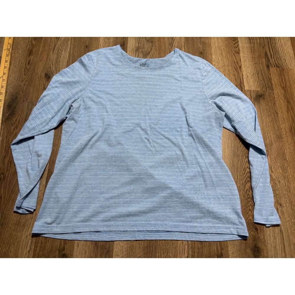 Croft & Barrow Shirt Women XL Blue Striped Long Sleeve Crewneck The Classic Tee
